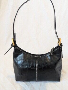 Nine & Company Black Croc Embossed Mini Shoulder Bag | Y2K Gold Hardware